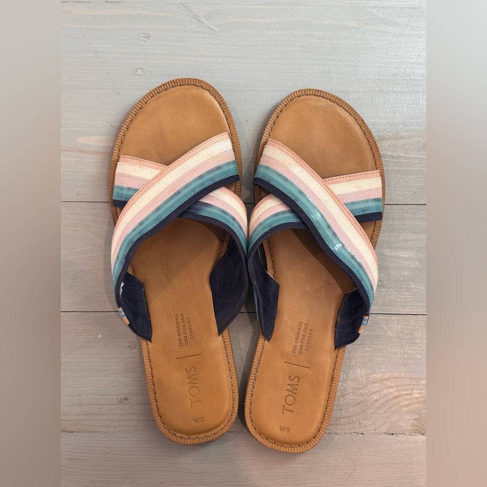 TOMS slides size 8 - pink white and blue. Adorable!